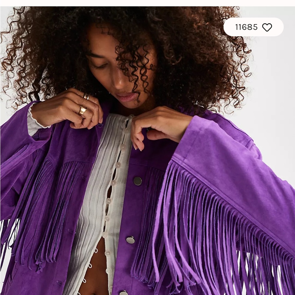 We The Free Purple faux Suede Fringe Jacket